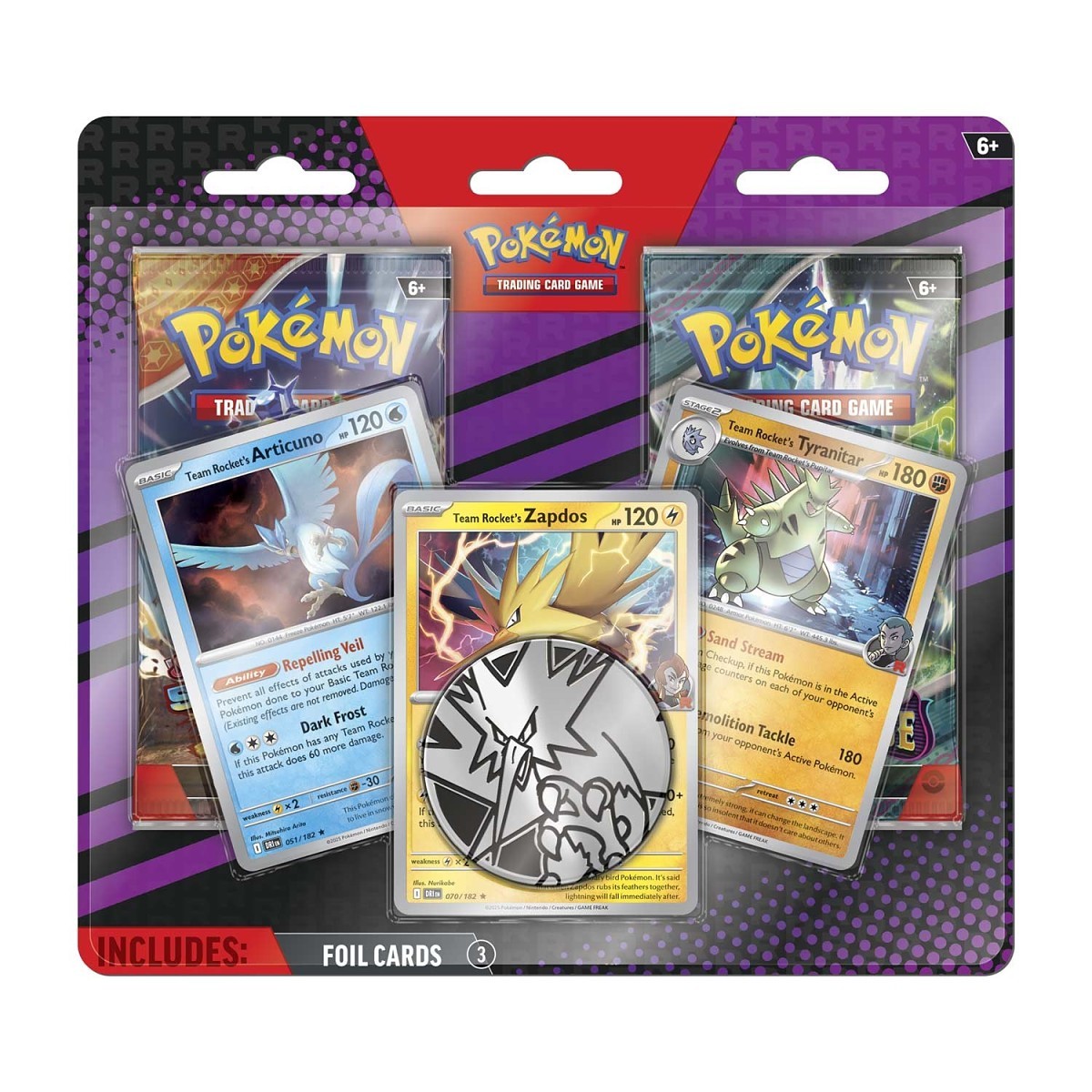 Pokémon: 3 Team Rocket's Pokémon Cards with 2 Booster Packs & Coin